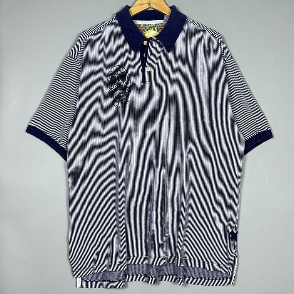 Pussers Striped Vintage Polo Shirt Mens Size Large Skull Goth Y2K Oversize